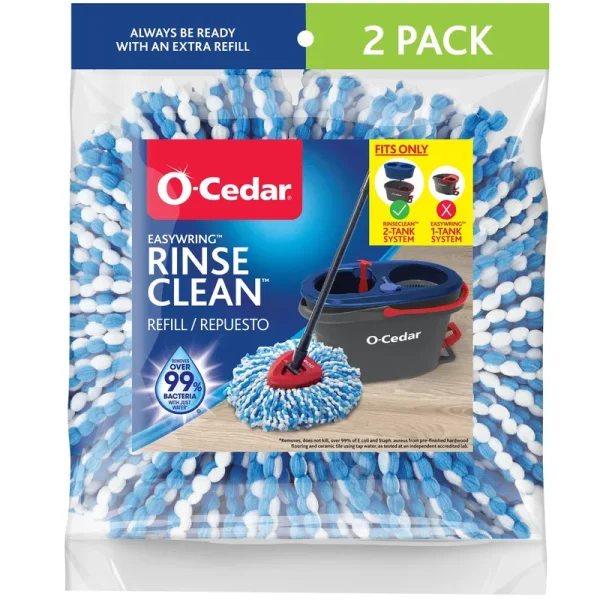 O Cedar EasyWring Rinse Clean Mop Refill, Microfiber, Multi, 2/Pack
