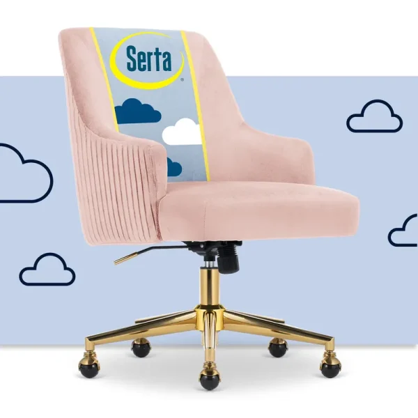 Serta Scarlett Modern Mid - Back Office Chair Velvet Fabric Gold Metal Base Pink