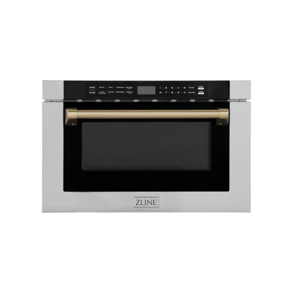 ZLINE Autograph Edition 24" 1.2 Cu. ft. Built-In Microwave Drawer with A Traditional Handle in Stainless Steel - Champagne Bronze