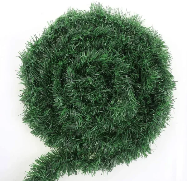 CCINEE 50 Feet Green Tinsel Garland Artificial Christmas Pine Decorative Garland Greenery Tinsel Stems Non-Lit Soft Twist Garland 12 inch x 2Inch for