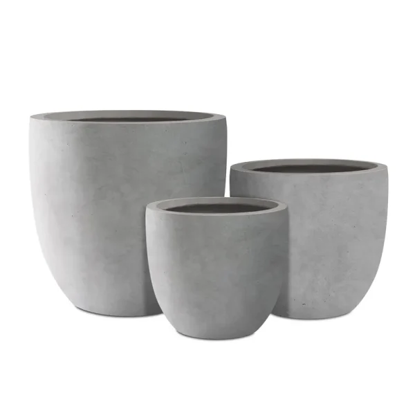 Kante 18", 14", and 10" W Natural Concrete Round Planters (Set of 3), Outdoor Indoor Modern Planter Pots, Lightweight, Weather R