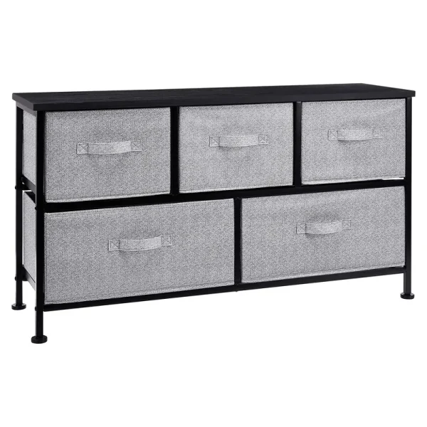Basics Extra Wide Fabric 5-Drawer Storage Organizer Unit for Closet, Black