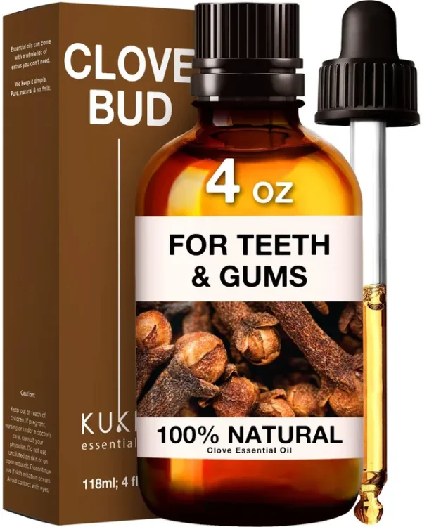 Kukka Essential Oils Kukka Clove Oil Essential Oil for Oral Care, Teeth & Gums - 100% Natural Clove Oil for Hair & Skin (4 fl oz)