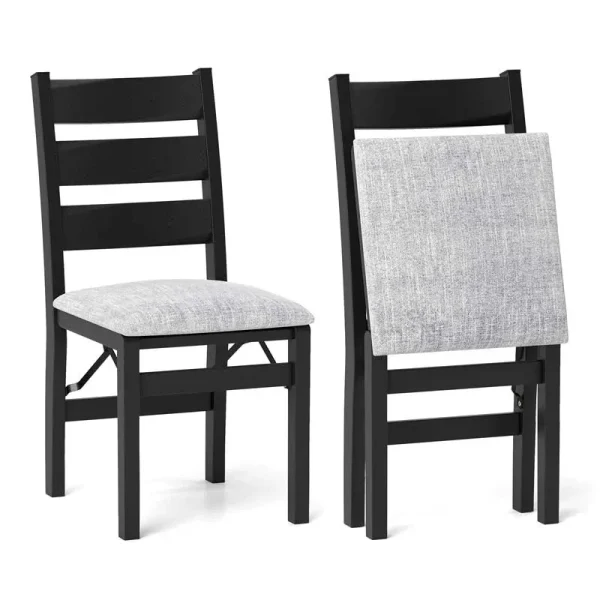 Modern Upholstered Folding Dining Chairs Set of 2/4, Rubber Wood Armless Kitchen Chairs with Slatted Backrest, Padded Seat for Living & Dining Room