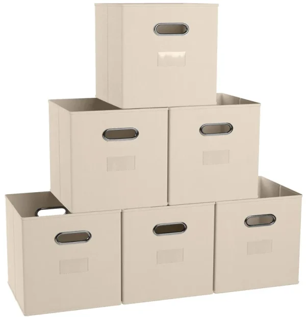 Ornavo Home 6 Pack Storage Cube Bins with Window Pocket ,Beige