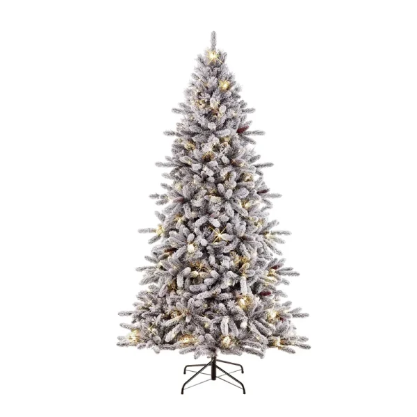 Puleo International 7.5-foot Pre-Lit Flocked Bennington Fir Artificial Christmas Tree with 400 UL-Listed Clear Lights