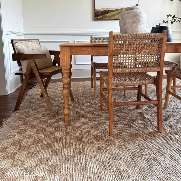 Hauteloom Ionut Sea Grass Jute Rug - Natural Fiber Runner Rug - Natural Farmhouse Checkered Carpet - Rattan Wicker - Brown, Beige, Cream - 2'6 inch x