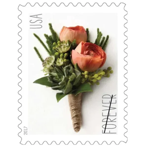 Forever Stamps 2017 Boutonniere – Wedding Invitation. First-Class Postage