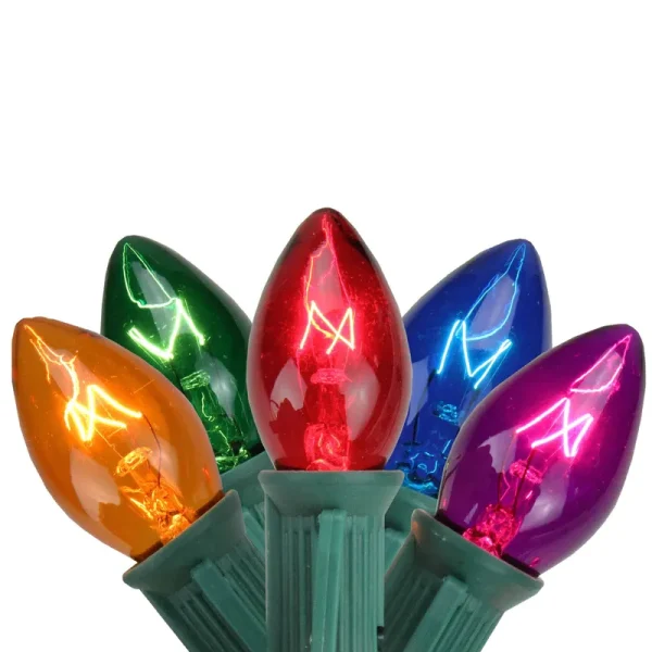 Northlight Set of 25 Transparent Multi-Color C7 Christmas Lights - 24 ft. Green Wire