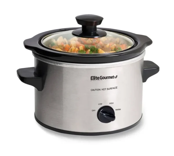 Elite Gourmet - 1.5Qt. Mini Slow Cooker - Stainless Steel