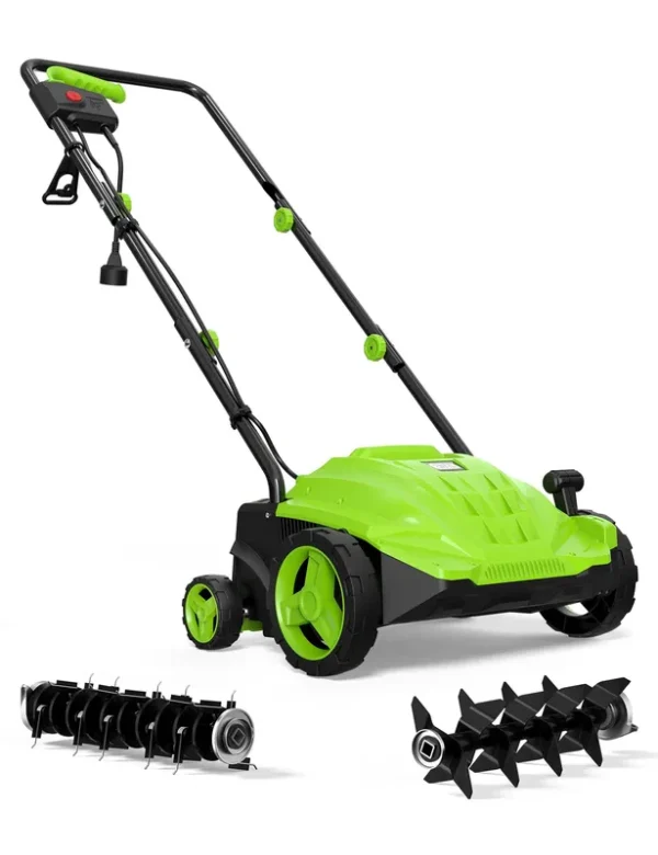 Electric Dethatcher Scarifier 13-inch 12 Amp, SWIPESMITH 2-in-1 Lawn Dethatcher, 4-Position Depth Adjustment, Scarifier with Foldable Handle Two
