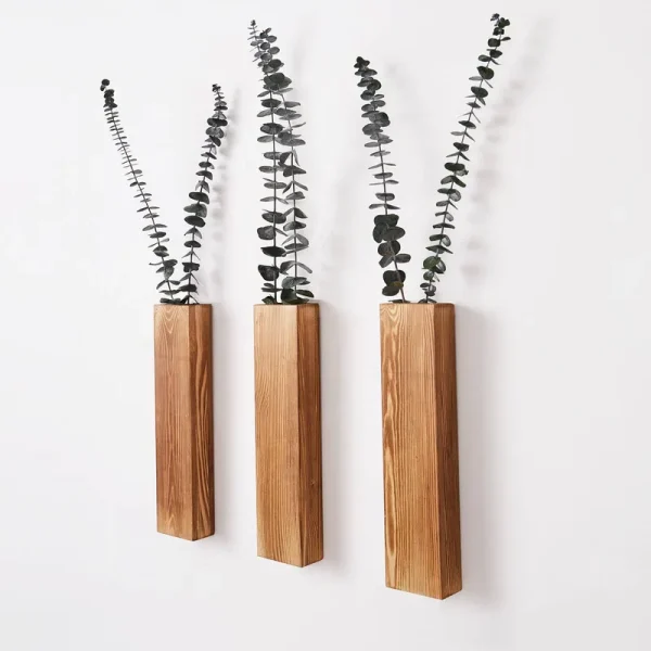 Mokof 3 Pack Wall Planters for Indoor Plants, Wood Wall Decor for Bathroom, Bedroom Living Room, Modern Farmhouse Wooden Pocket Wall Vases for Dried