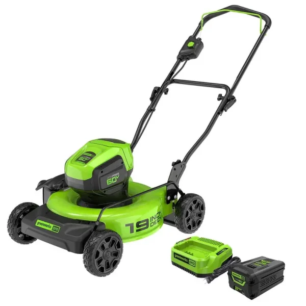 Greenworks Pro 19 in. 60V Battery Cordless 2-in-1 Lawn Mower with 5.0 Ah Battery with Charger