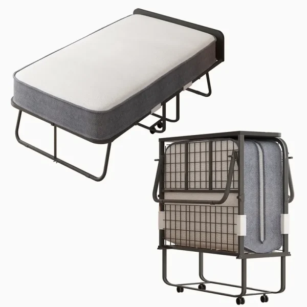 CECER Folding Bed with 5 - Inch Thick Mattress and Headboard|31" Width Twin Size Portable Bed|Space Saving Foldable Bed with High Resilient Foam Mattress|Foldable Metal Bed Frame with 4 Lockable Wheels