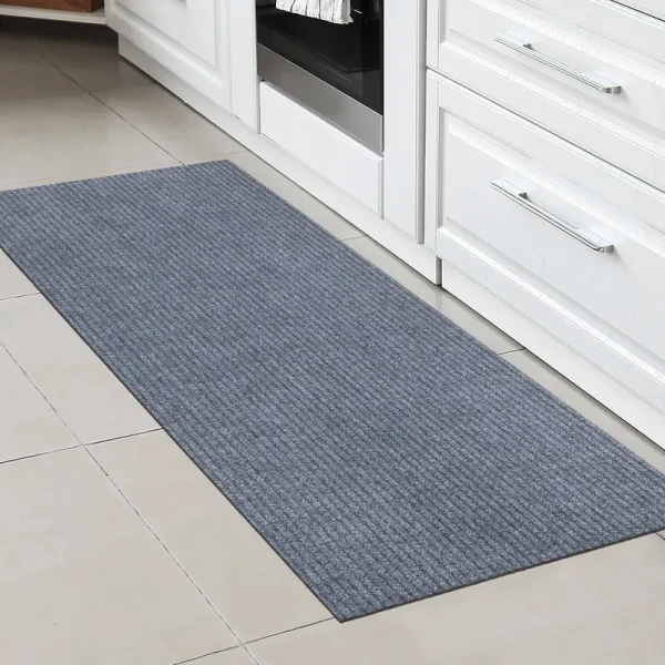 Sweet Home Stores Ribbed Waterproof Non-Slip Rubber Back Solid Runner Rug 2 ft. W x 6 ft. L Gray Polyester Garage Flooring