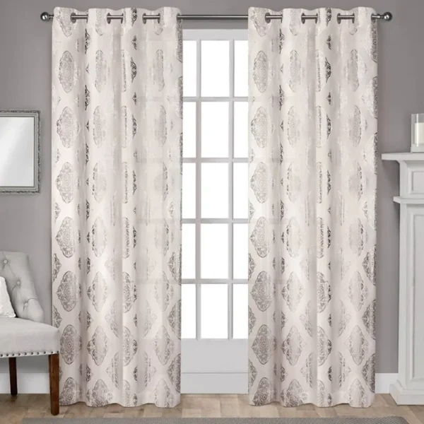 ATI Home Augustus Metallic Light Filtering Grommet Top Curtain Panel Pair - 54X96 - Off-White