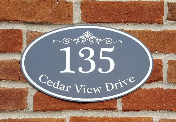 Customized Solutions Customized Home Address Sign, Aluminum 12 x 7 Oval House Number Plaque, Personalized Color Choices Available (Gray)