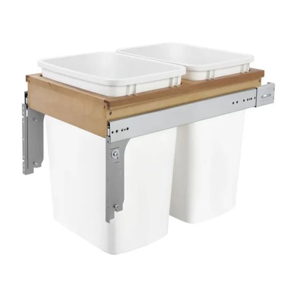 Rev-A-Shelf Double Top Mount 8.75 Gallon Pull Out Trash Can, Size: 17.88 inch H x 14.75 inch W x 22.75 inch D, White