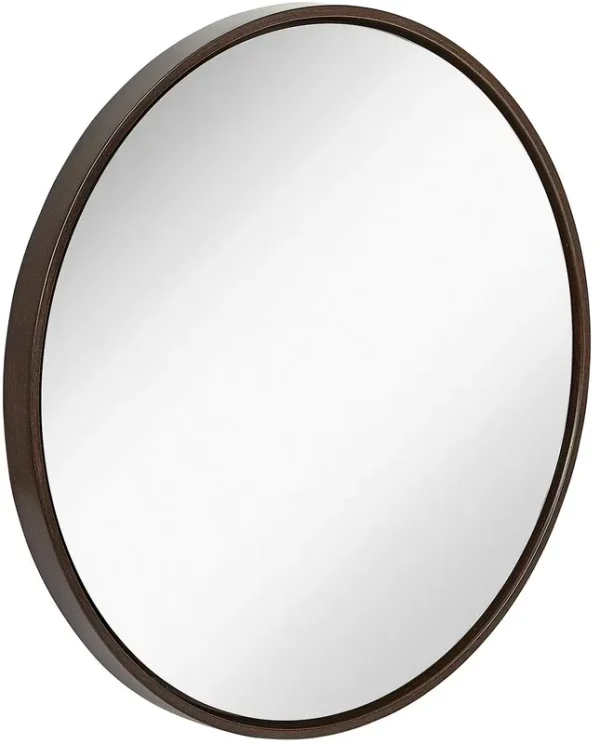 Hamilton Hills Clean Large Modern Wenge 32" Wood Round Frame Wall Mirror | 1