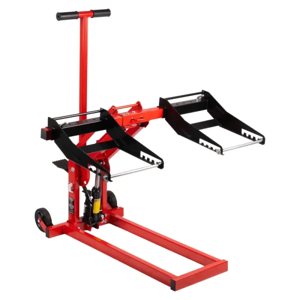 300 lb Capacity, Adjustable Riding Lift Jack Heavy Duty Construction with Safety Lock, Non - Slip Wheels&Handle for Tractors, Atvs and Zero Turn Lawn Mowers