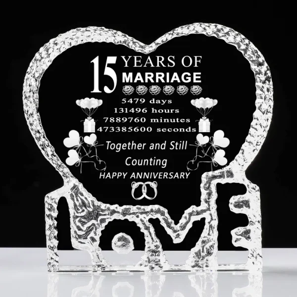 QIANRUNA 15 Fifteen Years 15th Crystal Wedding Anniversary Crystal Gifts for Him Her Husband Wife Mom Dad Parents Couple Friends