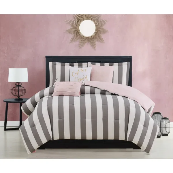 Juicy Couture Cabana Stripe 6-Piece Reversible Set - Grey/White - Queen