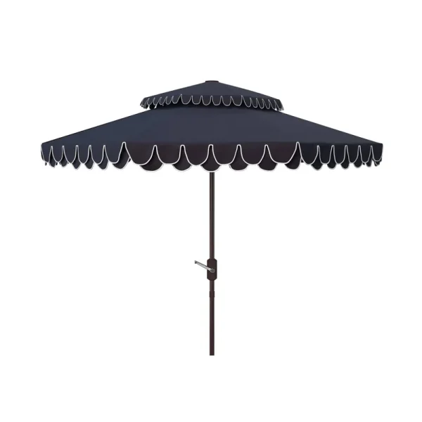Safavieh Elegant Valance 9ft Double Top Umbrella - Navy,White