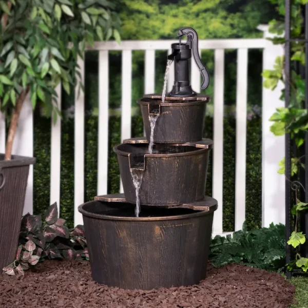 Alpine 40" Three Tier Pump & Barrels Fountain - Brown