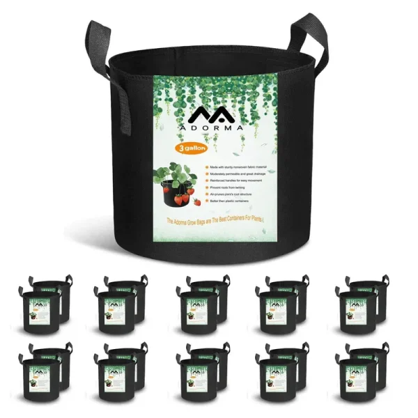 Adorma 20-Pack 3 Gallon Grow Bags, Heavy Duty Aeration Fabric Pots with Handles ,300g Thickened Nonwoven Pots for Plants/Vegetables/Flowers