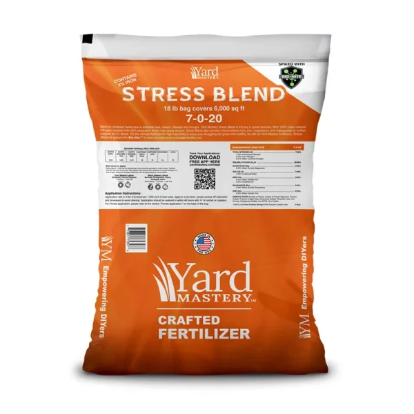 7-0-20 Stress Blend 3% Iron - Bio-Nite - Granular Lawn Fertilizer | Yard Mastery 18 lbs Small Bag (Covers 6000 Sq ft)