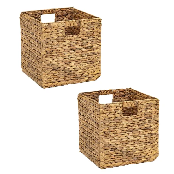 Foldable Hyacinth Storage Basket with Iron Wire Frame by Trademark Innovations (Set of 2)