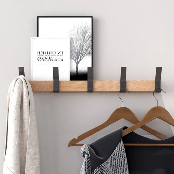 KooNiosio Wall Mounted Coat Rack-5 Double Hook,Aluminum,Metal Coat Hook Rail for Coat Hat Towel Robes, Wooden Coat Hooks (Black 2pcs)