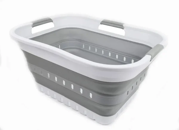 SAMMART 30L (8 Gallon) Collapsible 3 Handled Plastic Laundry Basket - Foldable Pop Up Storage Container/Organizer - Space Saving Hamper/Basket