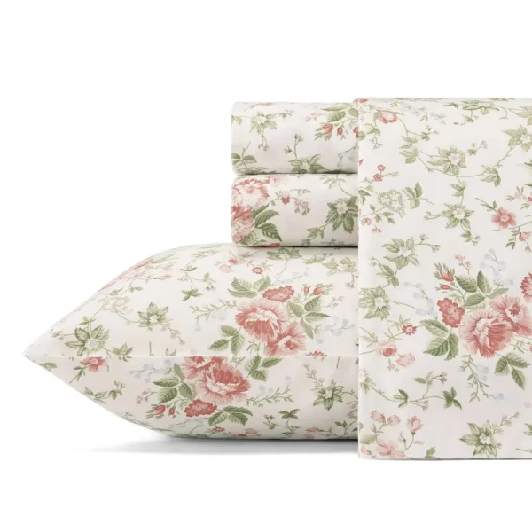 Laura Ashley Lilian Sheet Set, 4pc Queen, Red