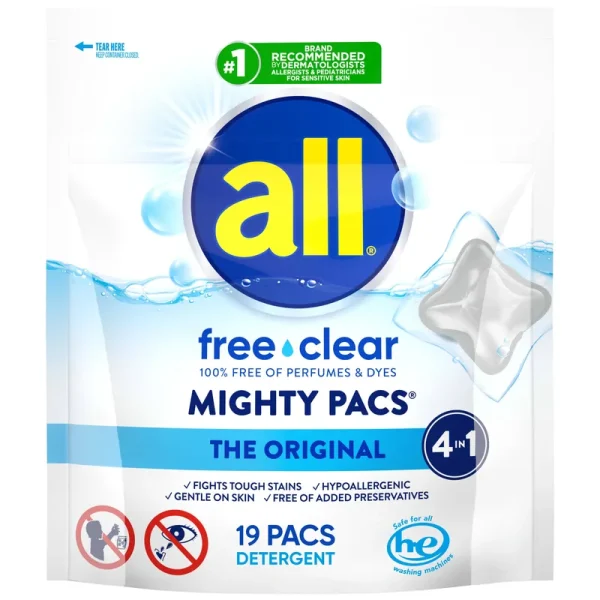 All Detergent, with Stainlifters, Free Clear, Pacs - 19 pacs - 12.6 oz (357 g)