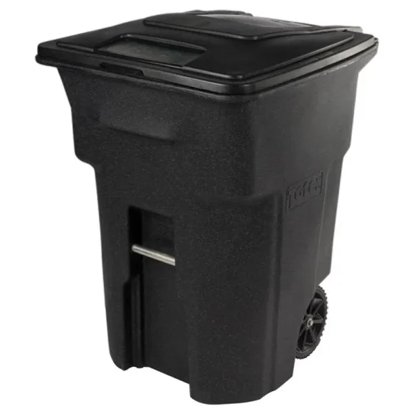 Toter Trash Can with Wheels & Attached Lid - Black - 96 Gal