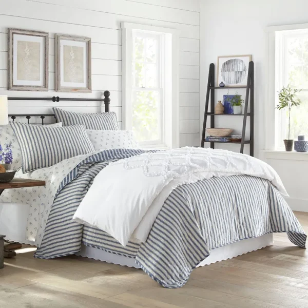 Stone Cottage Willow Way Ticking Stripe Full/Queen Quilt Set - Navy