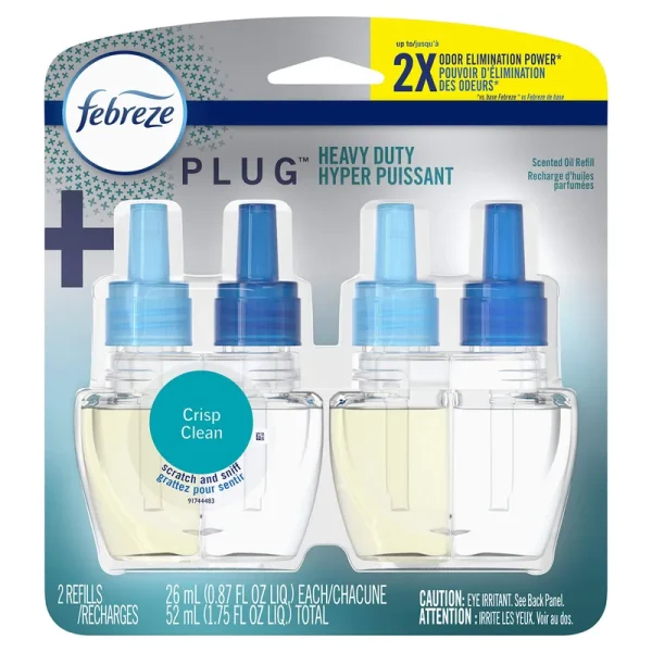 Febreze Plug Air Freshener Refills Heavy Duty Crisp Clean (2 Count, 1.75 oz)