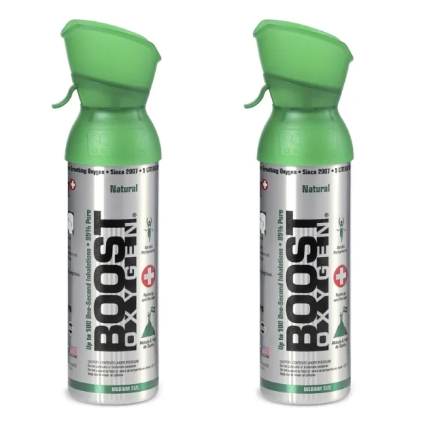 Boost Oxygen Natural Portable 5 Liter Pure Oxygen Canister, Flavorless (2 Pack)