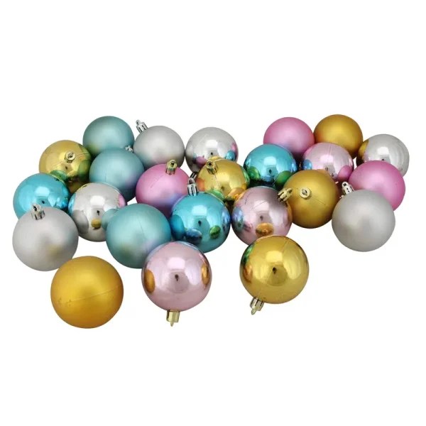 Northlight 24ct Matte & Shiny Pastel Multi-Color Shatterproof Christmas Ball Ornaments 2.5" (60mm)