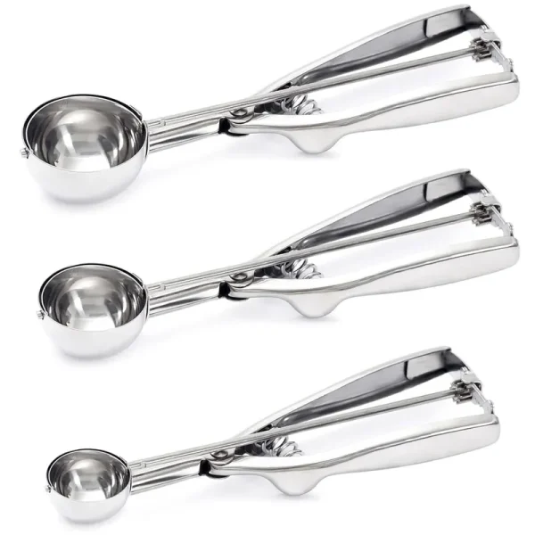Wddeevoi 3 Pack Ice Cream Scoop Cookie Scoop Set Small/Medium/Large Ice Cream Scooper Cookie Scoops for Baking, Silver, S-M-L