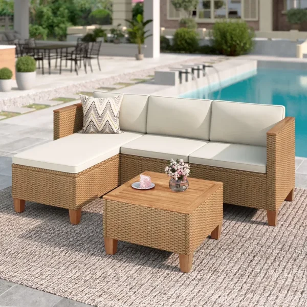 MF Studio 3 - Piece Patio Furniture Conversation Set, All - Weather Wicker Outdoor Sectional Sofa Set with Table & Cushions, Beige