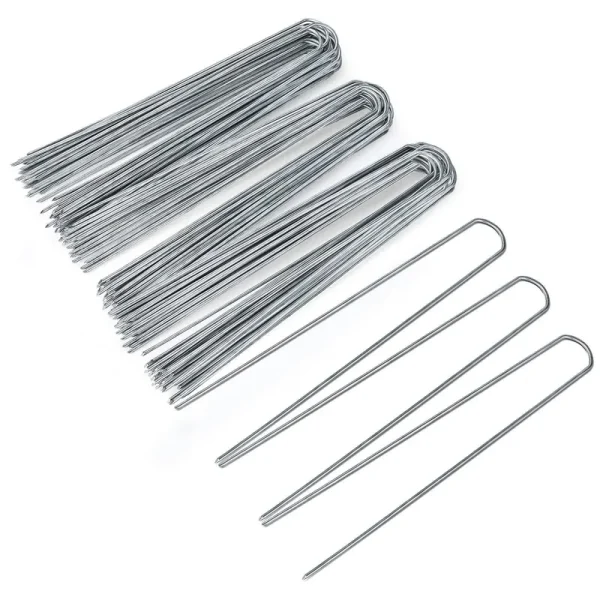 GROWNEER 100 Packs 12 Inches Heavy Duty 11 Gauge Galvanized Steel Garden Stakes Staples Securing Pegs for Securing Weed Fabric Landscape Fabric
