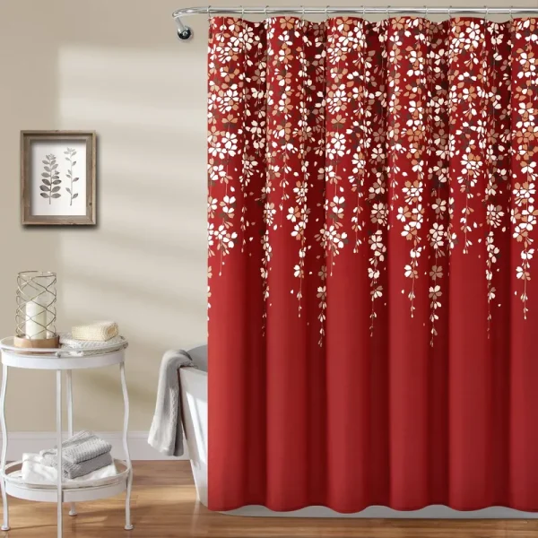Lush Decor Weeping Flower Shower Curtain - Red