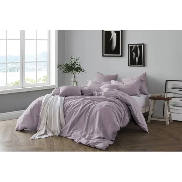 Swift Home Prewashed Yarn-Dyed Cotton King Duvet Cover Set in Lavender