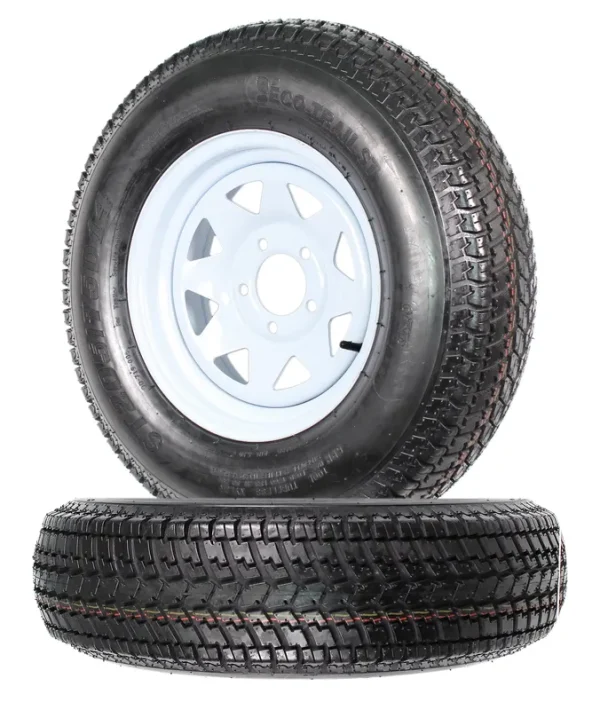 Ecustomrim 2 - Pack Trailer Tire on Rim ST205/75D14 205/75 D 14 In. LRC 5 Hole White Spoke