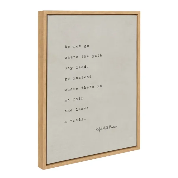 Kate and Laurel Sylvie Emerson Quote Framed Canvas Wall Art by Saint and Sailor Studios, 18x24 Natural, Neutral Tan Inspiration Quote Art for Wall