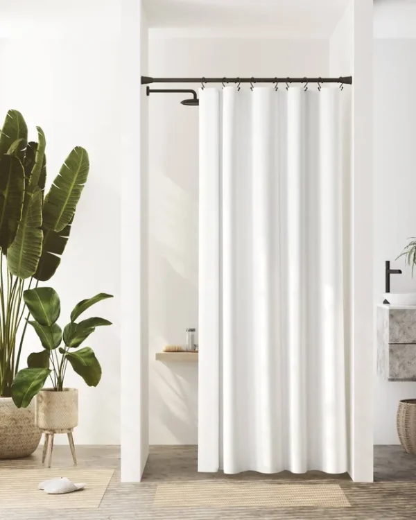 Zenna Home Recycled Cotton 100% Waterproof Stall-Sized Fabric Shower Curtain Liner with Anti-Draft Clips, 54 inch x 78 inch, White, Size: 54 x 78