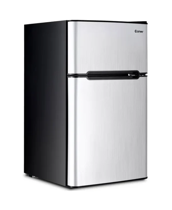 Costway Stainless Steel Refrigerator Small Freezer Cooler Fridge Compact 3.2 Cu ft. Unit, Gray