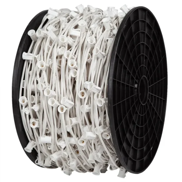 C9 E17 Base Light Spool, 1000' Length, 12" Spacing, 7 Amp SPT1 White Wire